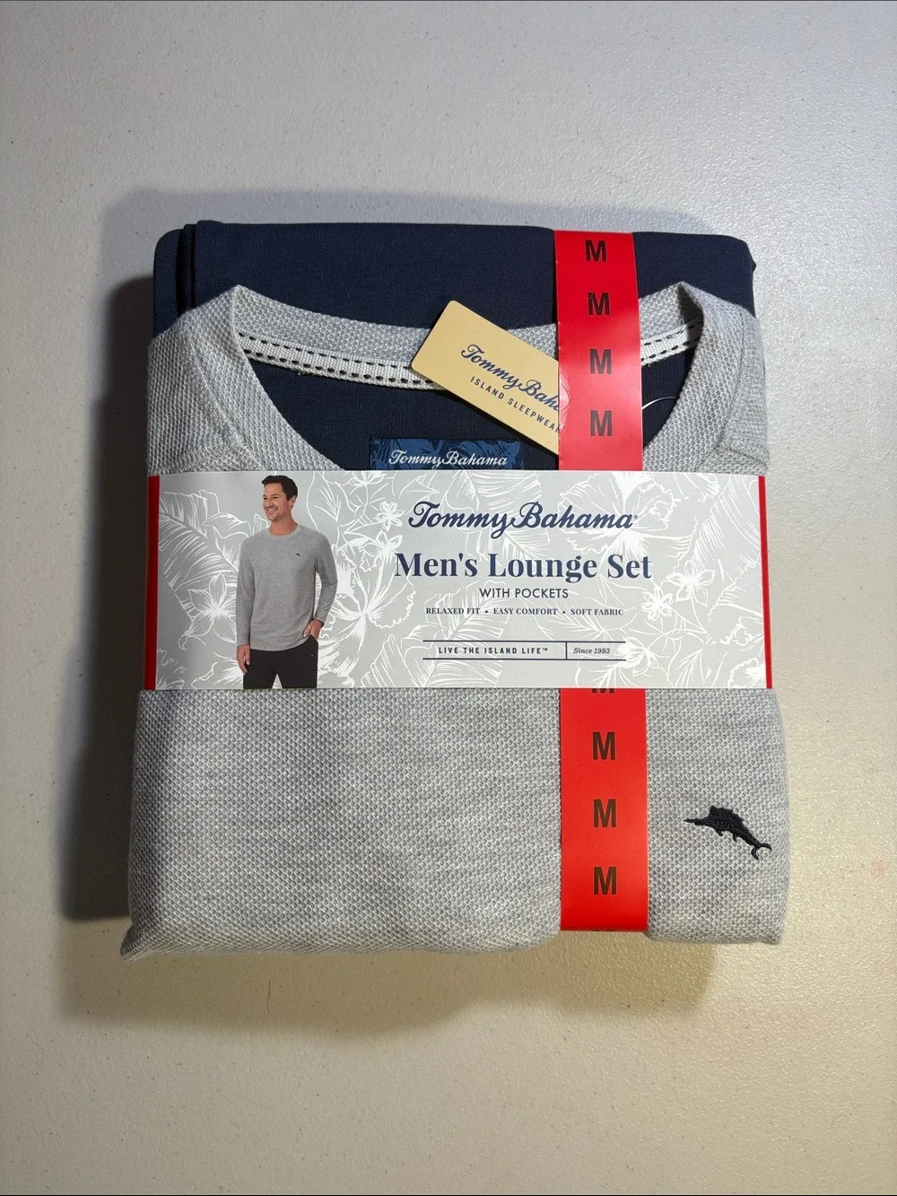 Tommy Bahama Men's Lounge Set in Light Gray with Navy Top